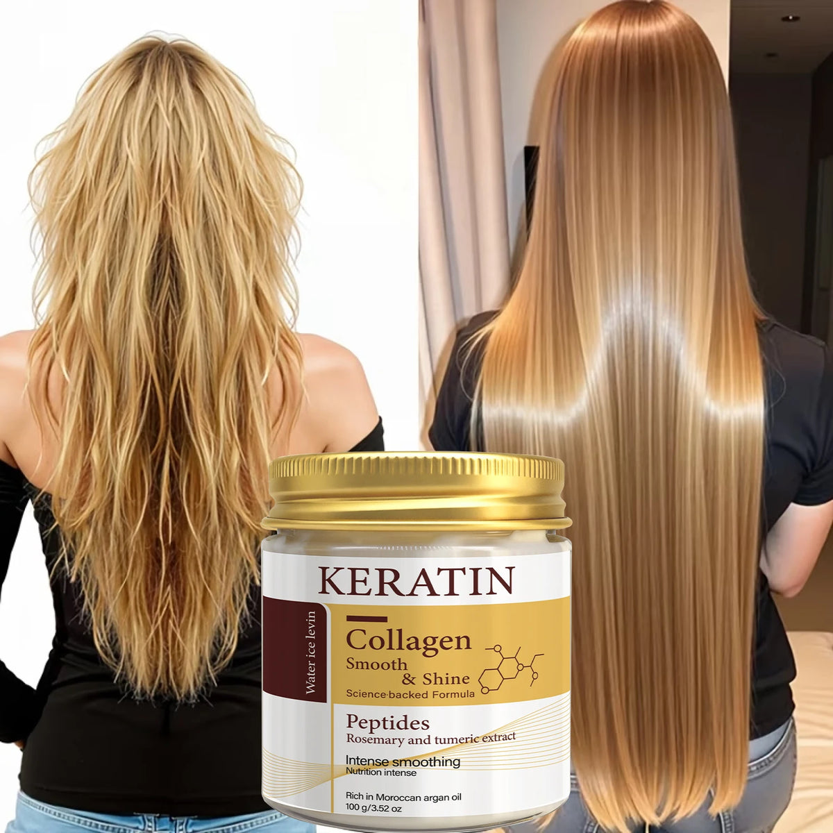 Zora Keratin and Collagen Rosemary Hair Mask for deep conditioning and hair care, showing the product container and rosemary sprigs