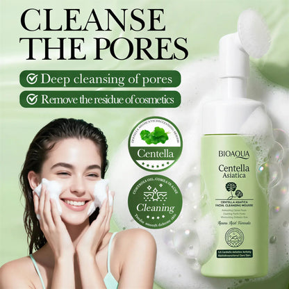 BIOAQUA Zora Centella Facial Cleansing Mousse with Brush, gentle daily skincare cleanser for clean, refreshed skin.