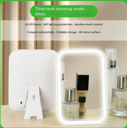Zora LED Touch Makeup Mirror with illuminated surface and sleek design, perfect for detailed makeup application.