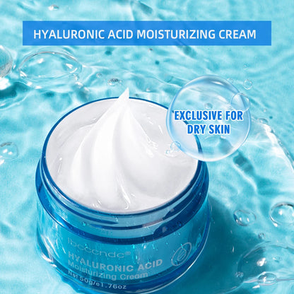 Zora Hyaluronic Acid Gel Moisturizer in a clear jar, showcasing the hydrating skincare product with a smooth gel texture.
