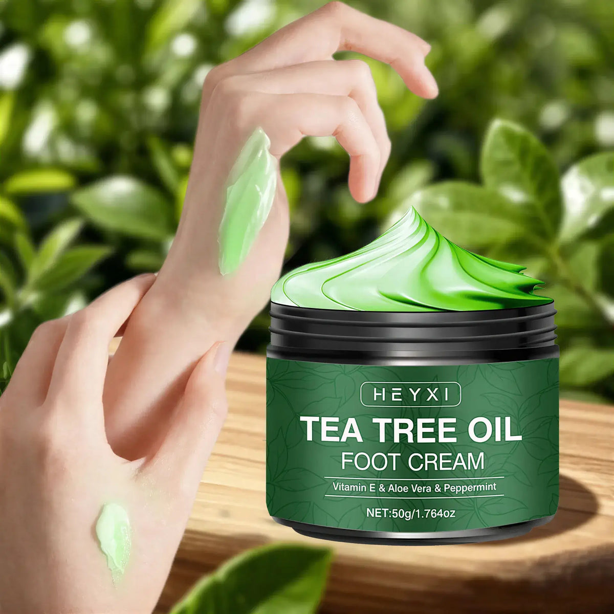 Zora Tea Oil Hand and Foot Cream for daily moisture care, featuring a creamy texture and natural ingredients in a jar.