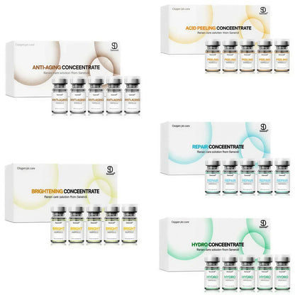 Zora Jet Peel Facial Ampoule Serum Set with five skincare serums arranged in a sleek box for rejuvenating skincare routine.
