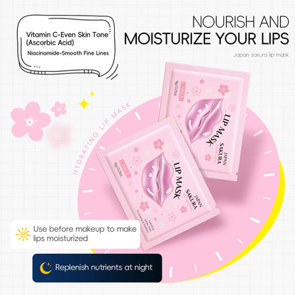 Zora LAIKOU Sakura Lip Mask in pink packaging, moisturizing lip care product with cherry blossom design for soft, hydrated lips.