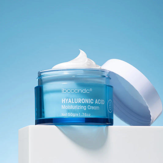 Zora Hyaluronic Acid Gel Moisturizer in a clear jar, showing its smooth, hydrating gel texture for skincare.
