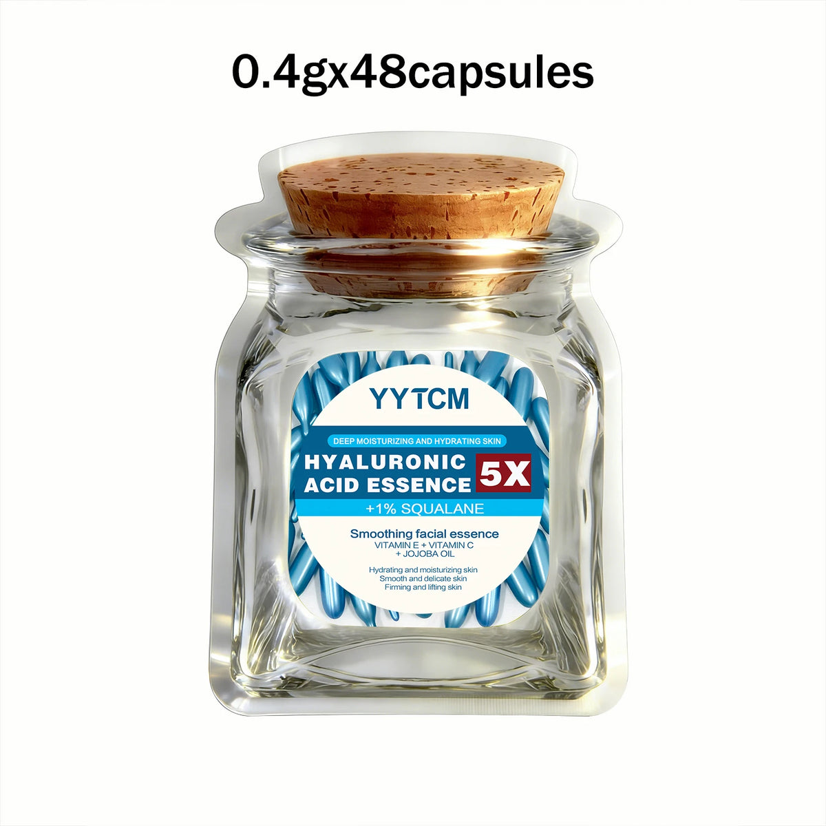 Zora Hyaluronic Acid Essence Capsules for skincare, close-up of the clear capsules filled with hydrating serum.