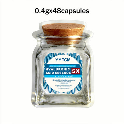 Zora Hyaluronic Acid Essence Capsules for skincare, close-up of the clear capsules filled with hydrating serum.