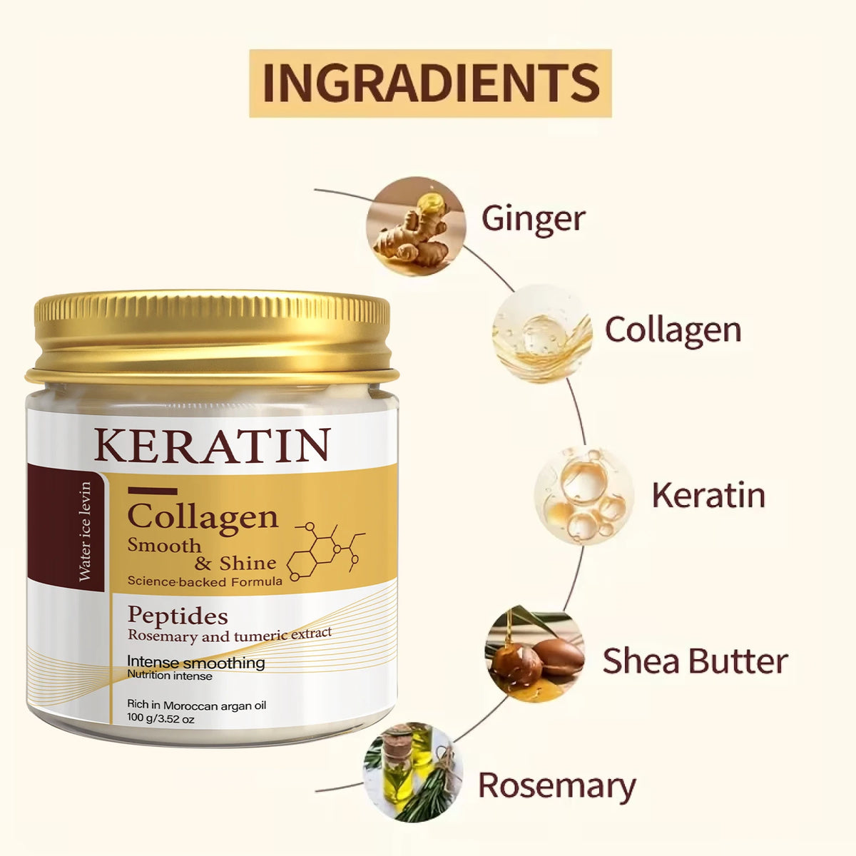 Zora Keratin and Collagen Rosemary Hair Mask for deep conditioning and hair repair, with natural rosemary extract visible in the image.