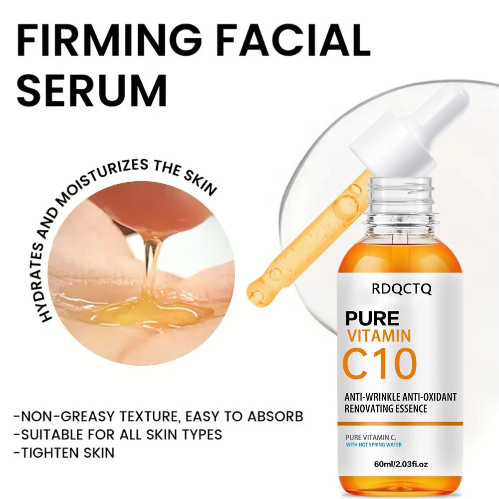 Zora Vitamin C face serum with thermal spring water in a clear dropper bottle, highlighting brightening skincare ingredients.