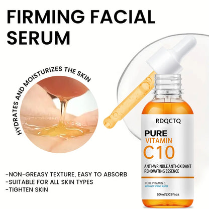 Zora Vitamin C face serum with thermal spring water in a clear dropper bottle, highlighting brightening skincare ingredients.