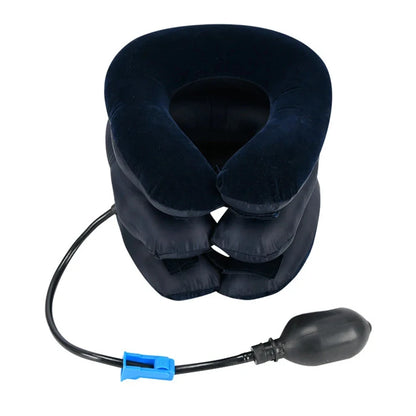 Zora inflatable neck support pillow for travel, adjustable and cushioned, shown fully inflated in a neutral setting.