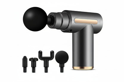 Zora Booster M2 Percussion Massage Gun with ergonomic handle and multiple attachment heads for muscle relief and recovery.