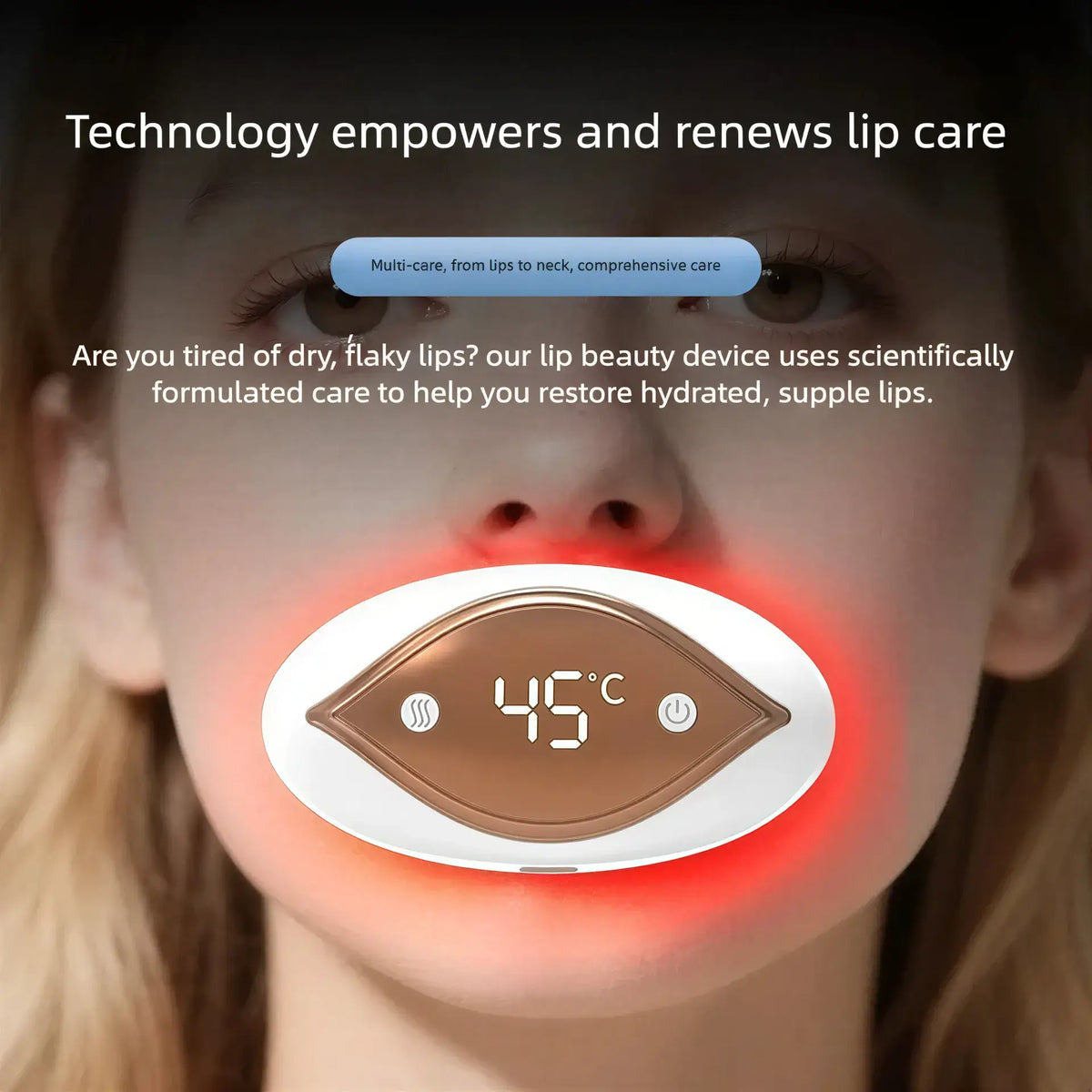 Zora 3-in-1 Lip and Eye Care Facial Massager with ergonomic design and multiple attachments for soothing skin therapy.