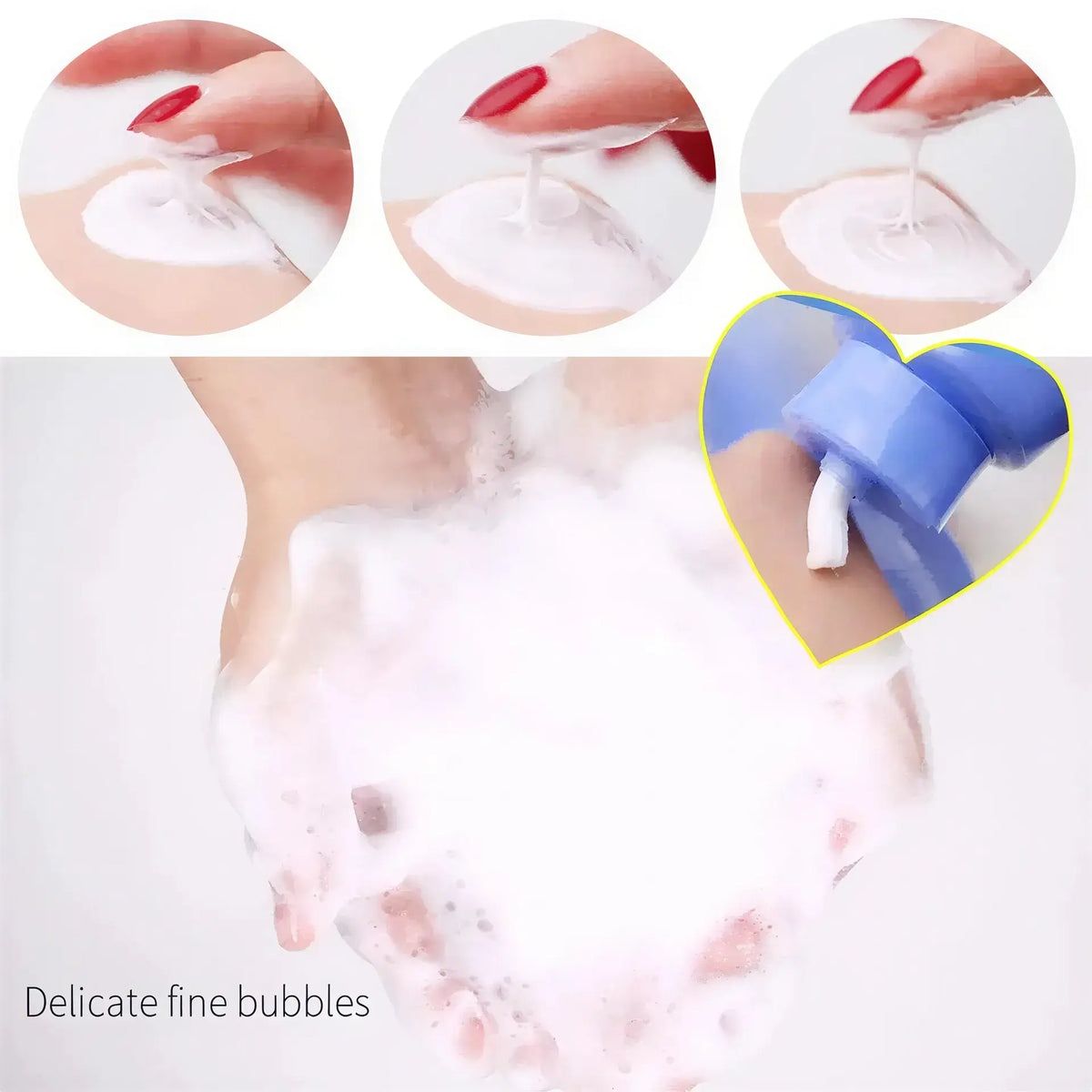 Zora Hyaluronic Acid Foaming Facial Cleanser for skincare, showing the frothy, gentle foam texture in a clean bottle.
