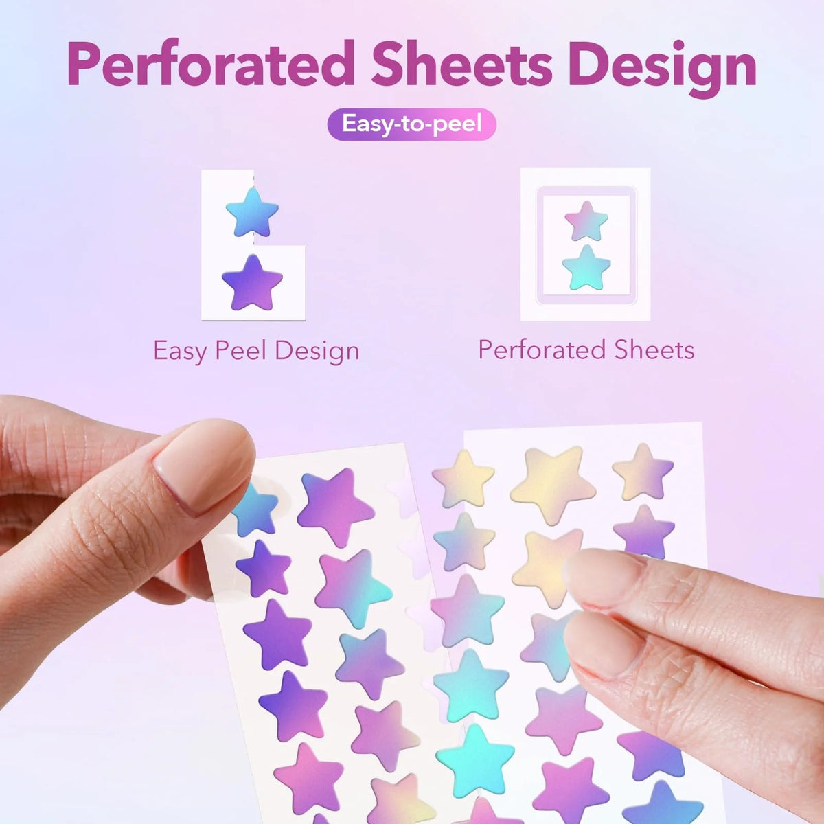Zora star-shaped blemish cover patches for skin spot care, close-up of the cosmetic skin care patches on clear skin.