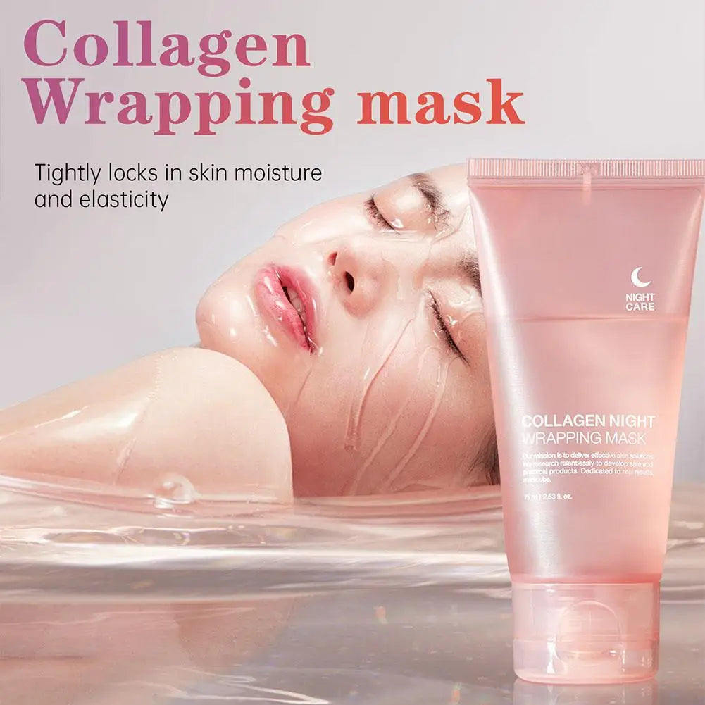 Zora Collagen Overnight Peel-Off Face Mask applied on a clean face, showcasing a clear, smooth complexion for skincare.